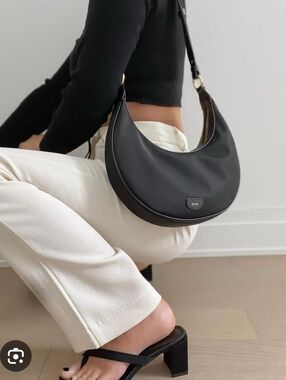 JW PEI Black Crescent Shoulder Bag with Gold Hardware